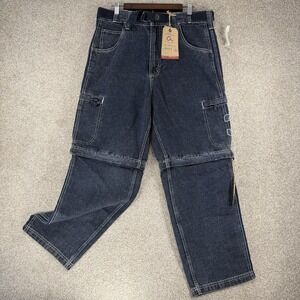 Vtg Y2K APCO Cargo Zip Off Knee Jeans 36x30 Skater Punk Grunge Stripe Shorts